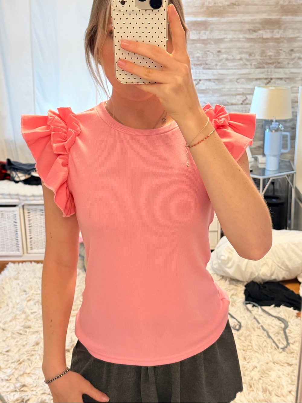 Preppy Women’s Pink Ruffle Sleeve Top